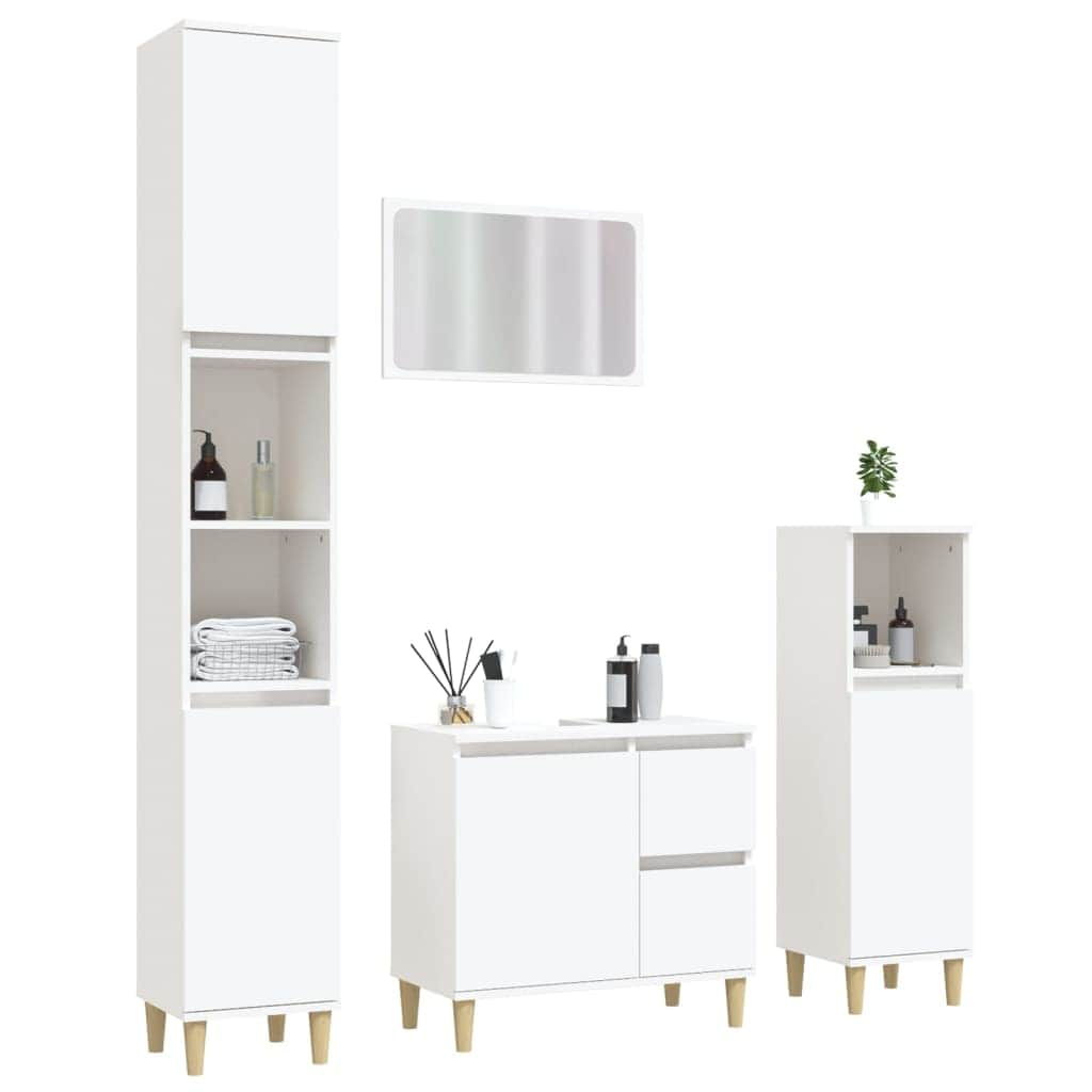 Elegance in White: Discover the 4-Piece Engineered Wood Bathroom Furniture Set