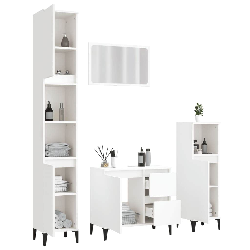 Elegance in White: Discover the 4-Piece Engineered Wood Bathroom Furniture Set