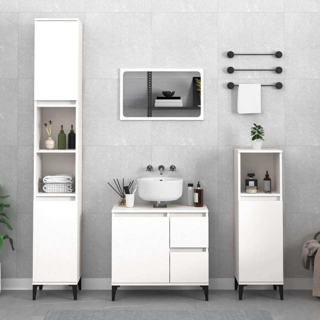 Elegance in White: Discover the 4-Piece Engineered Wood Bathroom Furniture Set