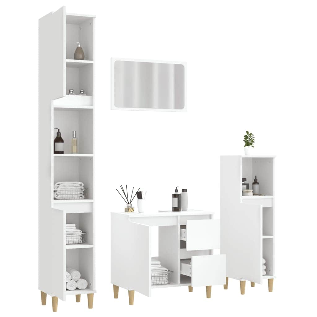 Elegance in White: Discover the 4-Piece Engineered Wood Bathroom Furniture Set