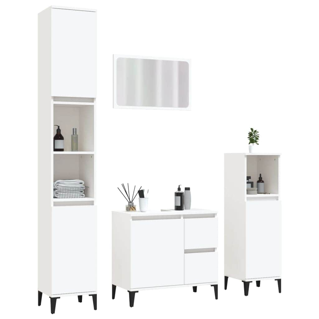 Elegance in White: Discover the 4-Piece Engineered Wood Bathroom Furniture Set