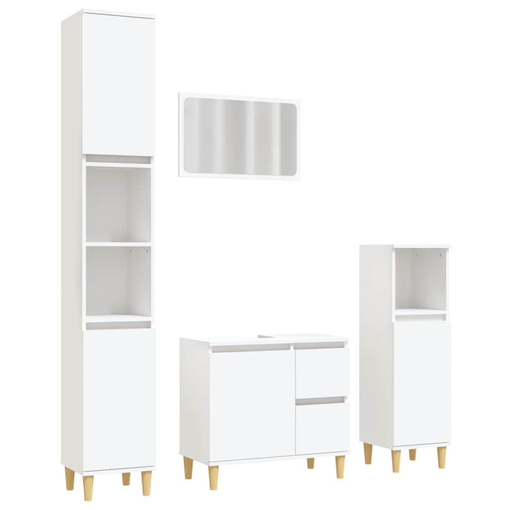 Elegance in White: Discover the 4-Piece Engineered Wood Bathroom Furniture Set