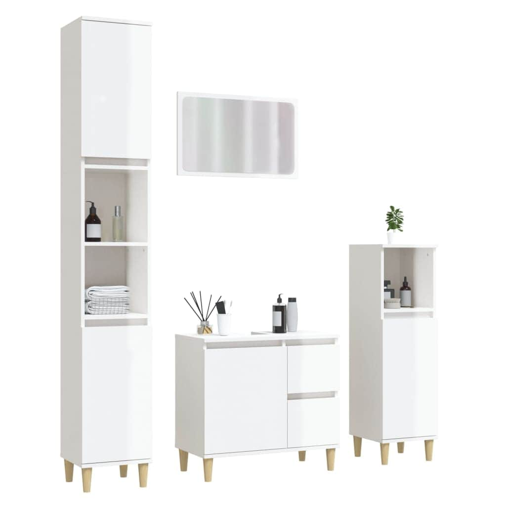 Elegance in White: Discover the 4-Piece Engineered Wood Bathroom Furniture Set