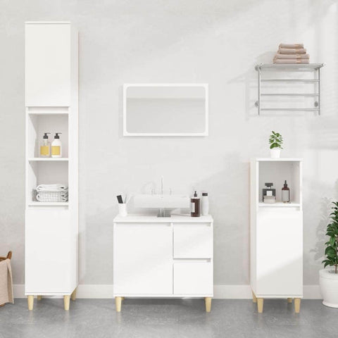 Elegance in White: Discover the 4-Piece Engineered Wood Bathroom Furniture Set