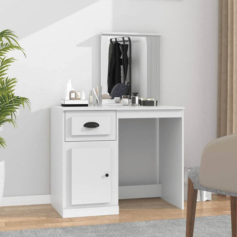 Elegance in White: Engineered Wood Dressing Table with Mirror