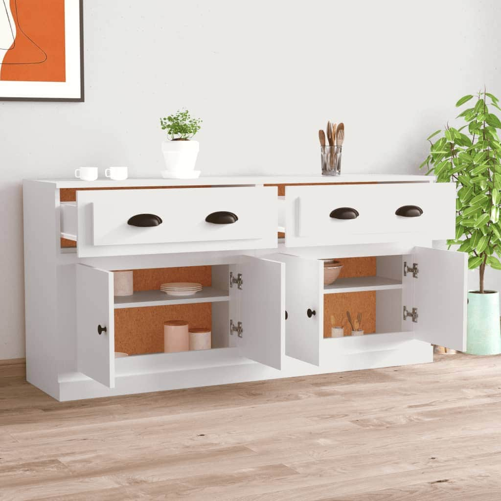 Elegant 2-Piece White Engineered Wood Sideboard Set