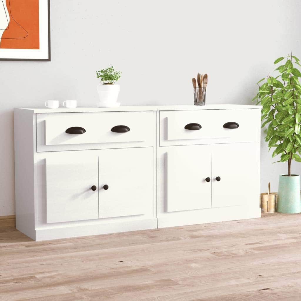 Elegant 2-Piece White Engineered Wood Sideboard Set