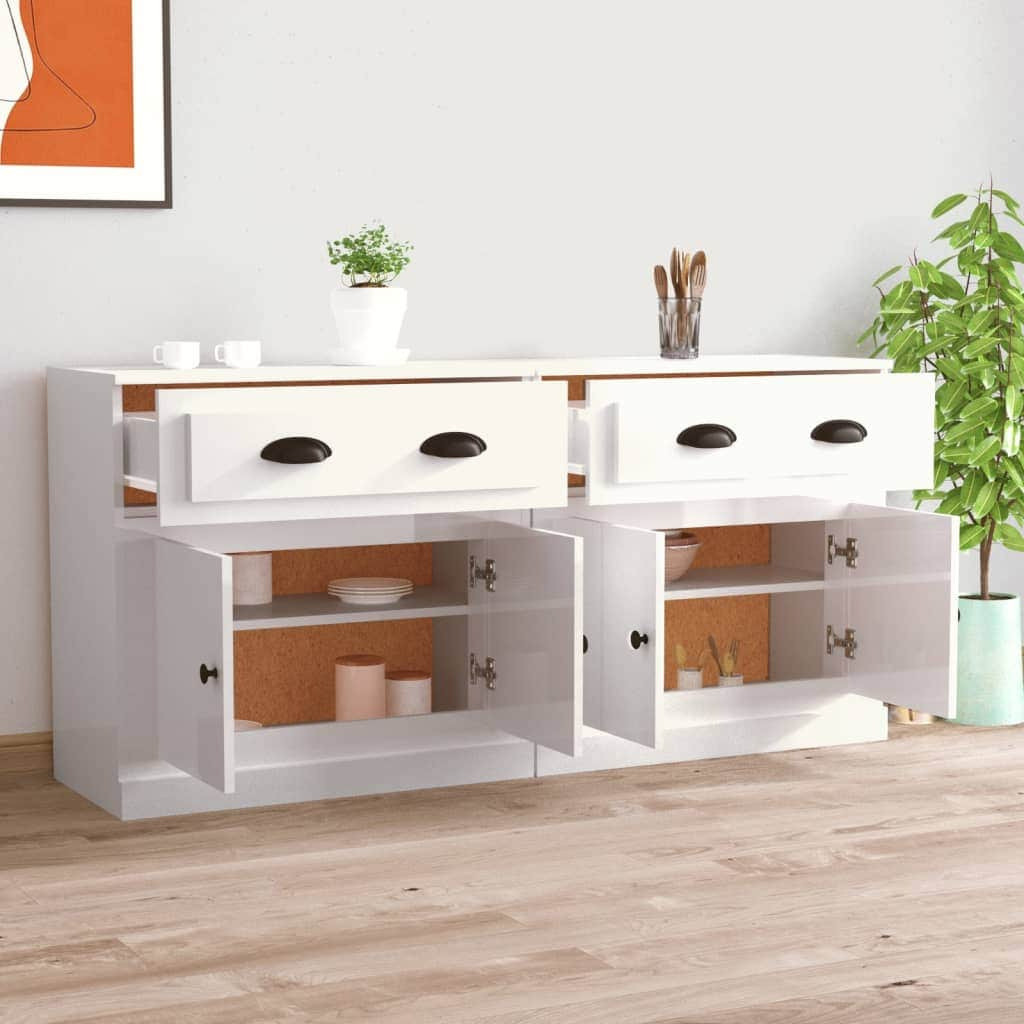 Elegant 2-Piece White Engineered Wood Sideboard Set