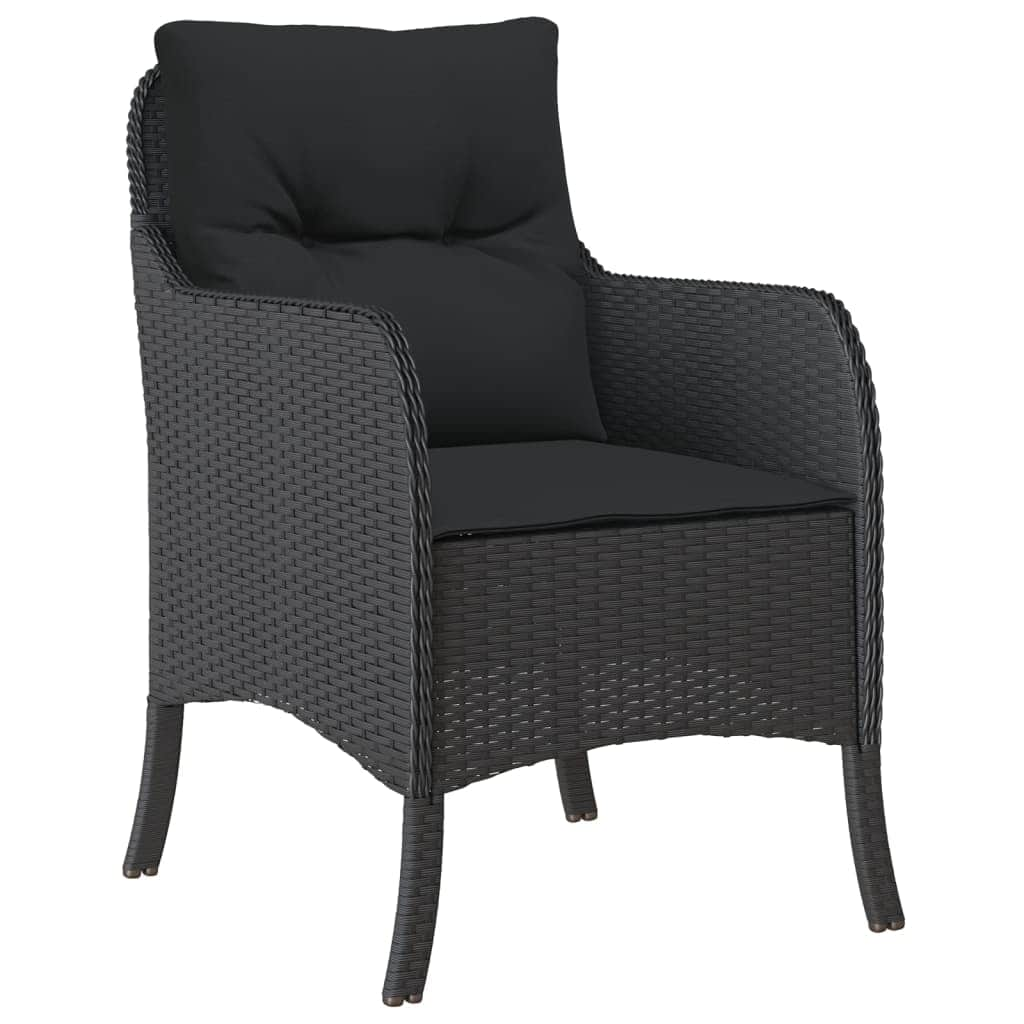 Elegant 3-Piece Garden Dining Ensemble in Black Poly Rattan with Plush Cushions