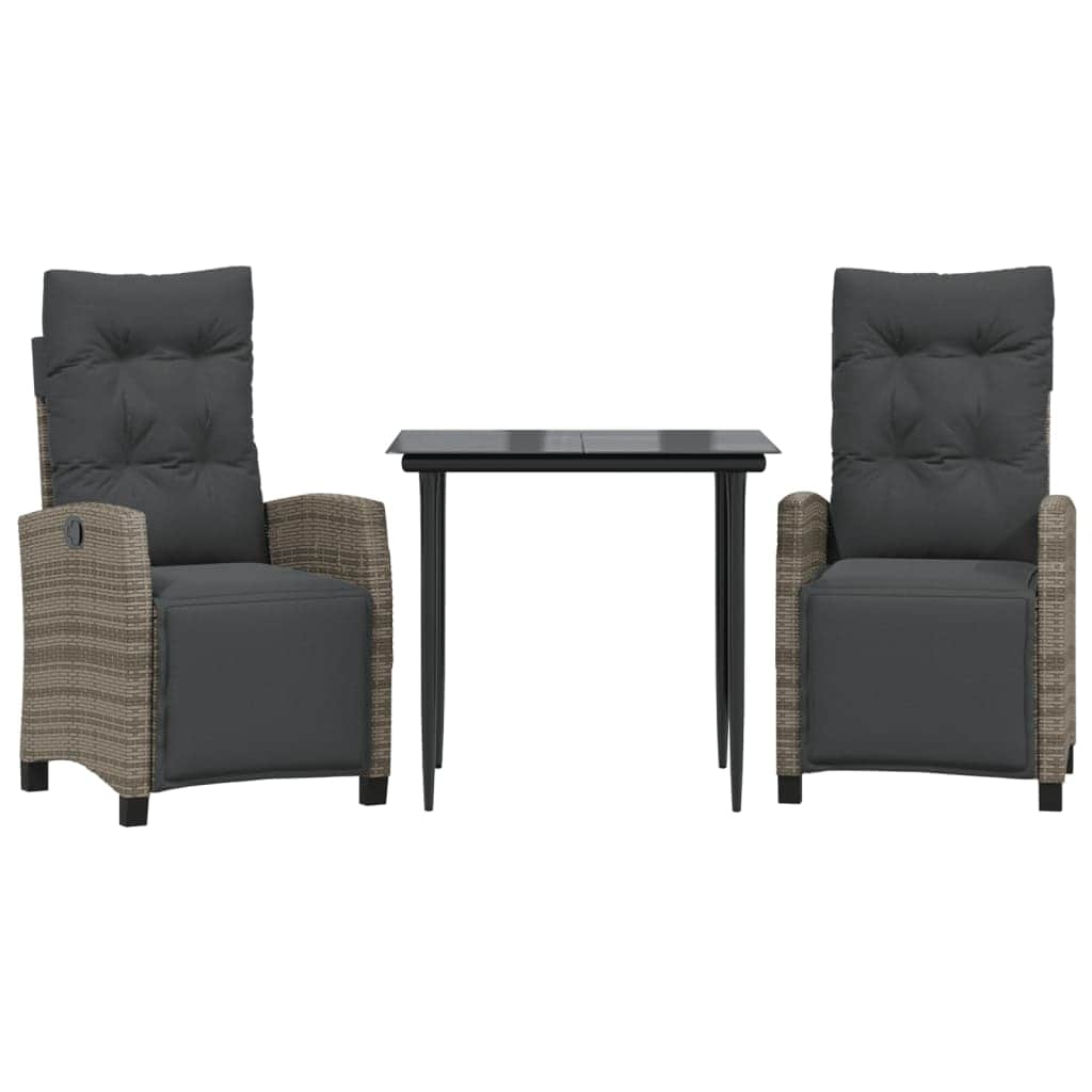 Elegant 3 Piece Garden Dining Set with Cushions Grey Poly Rattan