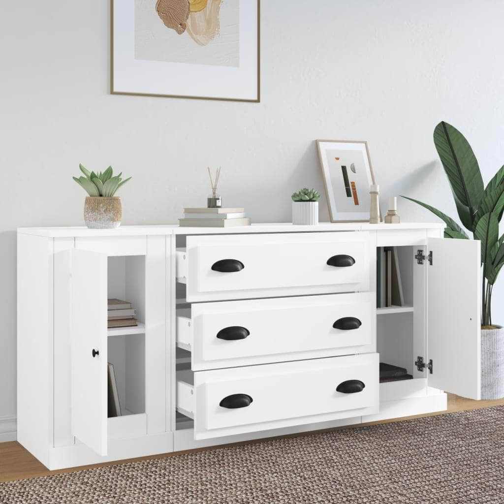 Elegant 3-Piece White Engineered Wood Dining Ensemble