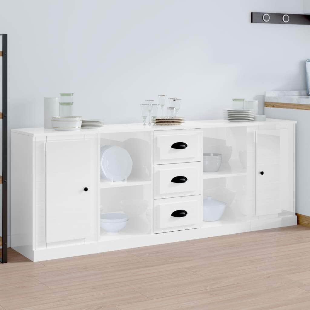 Elegant 3-Piece White Engineered Wood Sideboard Set