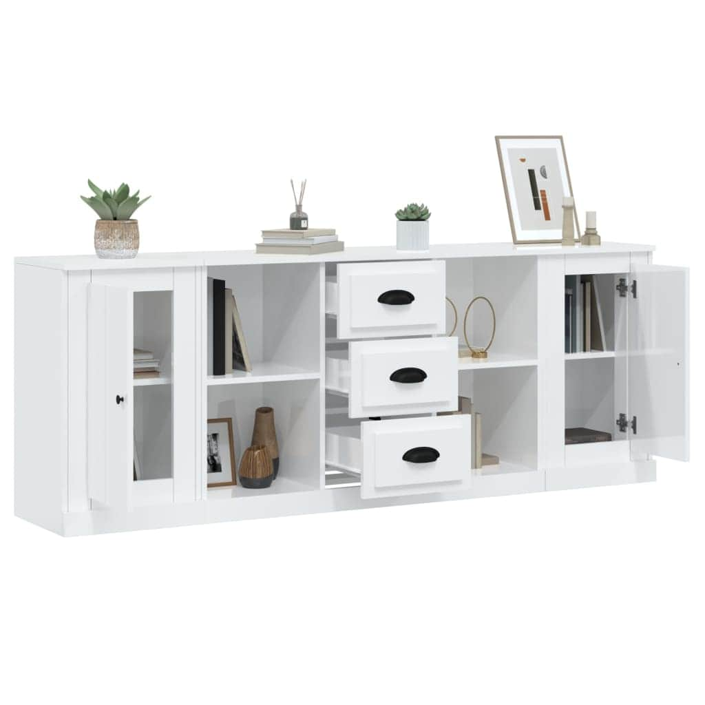 Elegant 3-Piece White Engineered Wood Sideboard Set