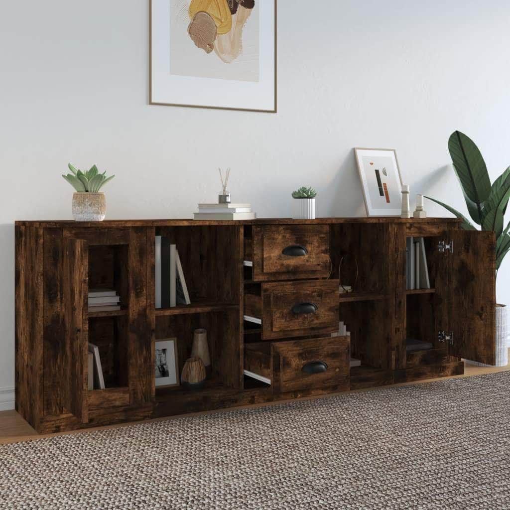 Elegant 3-Piece White Engineered Wood Sideboard Set