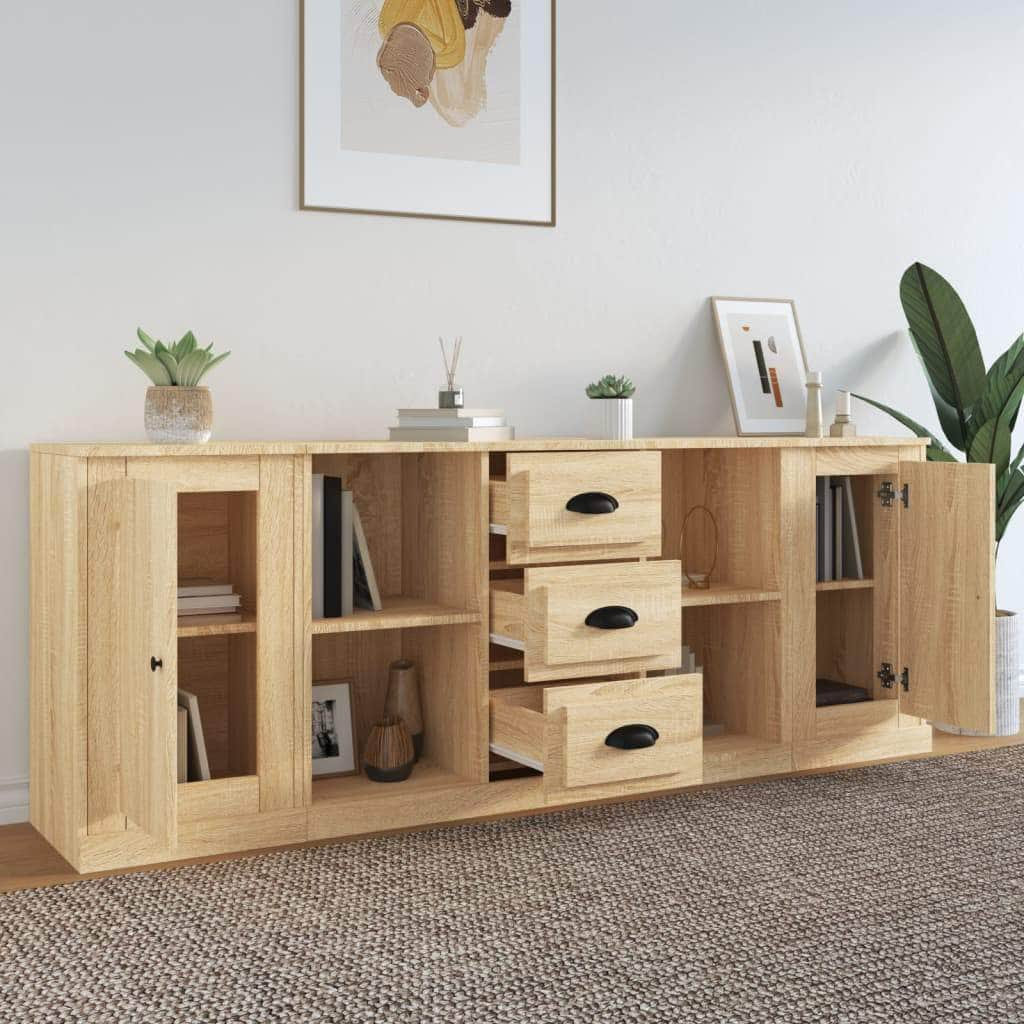 Elegant 3-Piece White Engineered Wood Sideboard Set