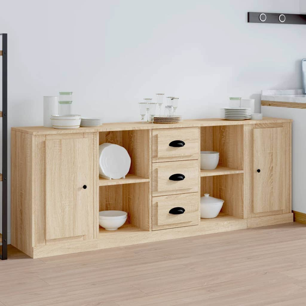 Elegant 3-Piece White Engineered Wood Sideboard Set