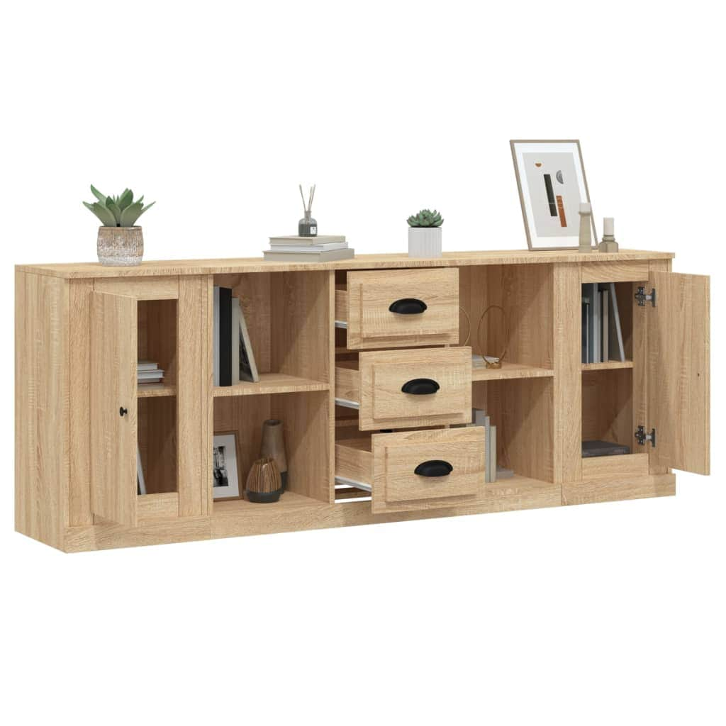 Elegant 3-Piece White Engineered Wood Sideboard Set