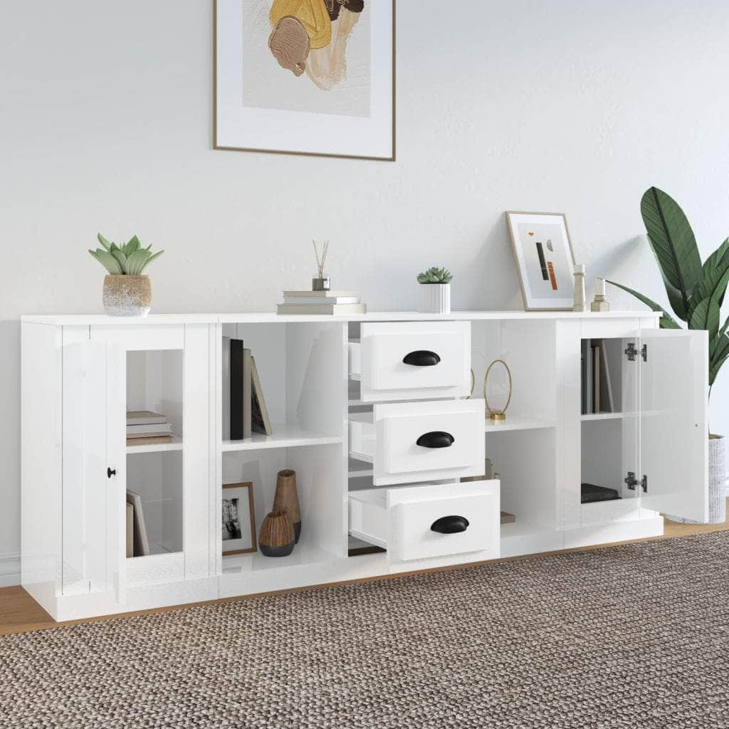 Elegant 3-Piece White Engineered Wood Sideboard Set