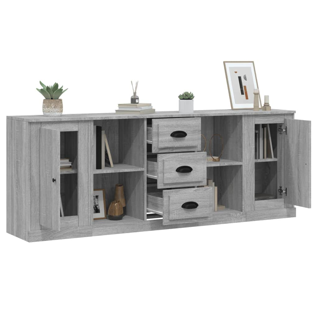 Elegant 3-Piece White Engineered Wood Sideboard Set