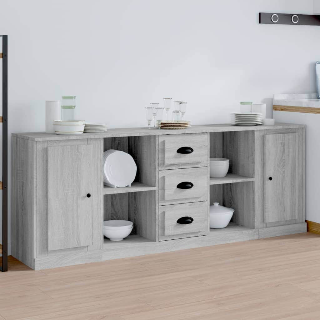 Elegant 3-Piece White Engineered Wood Sideboard Set