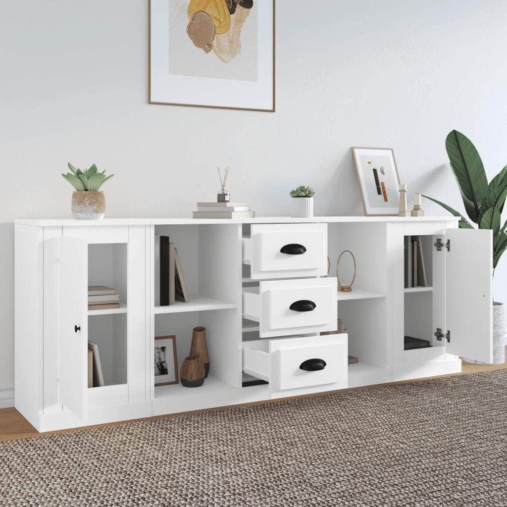 Elegant 3-Piece White Engineered Wood Sideboard Set