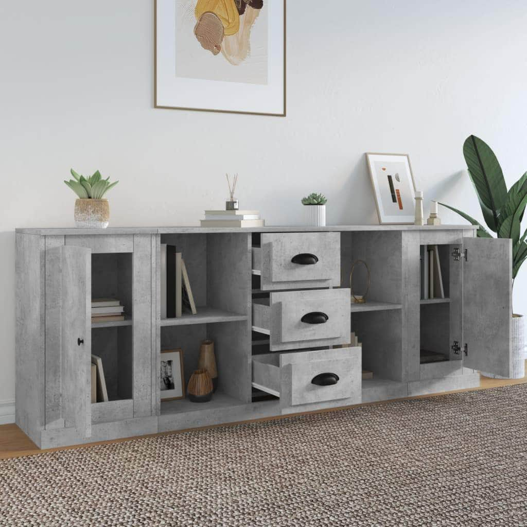 Elegant 3-Piece White Engineered Wood Sideboard Set