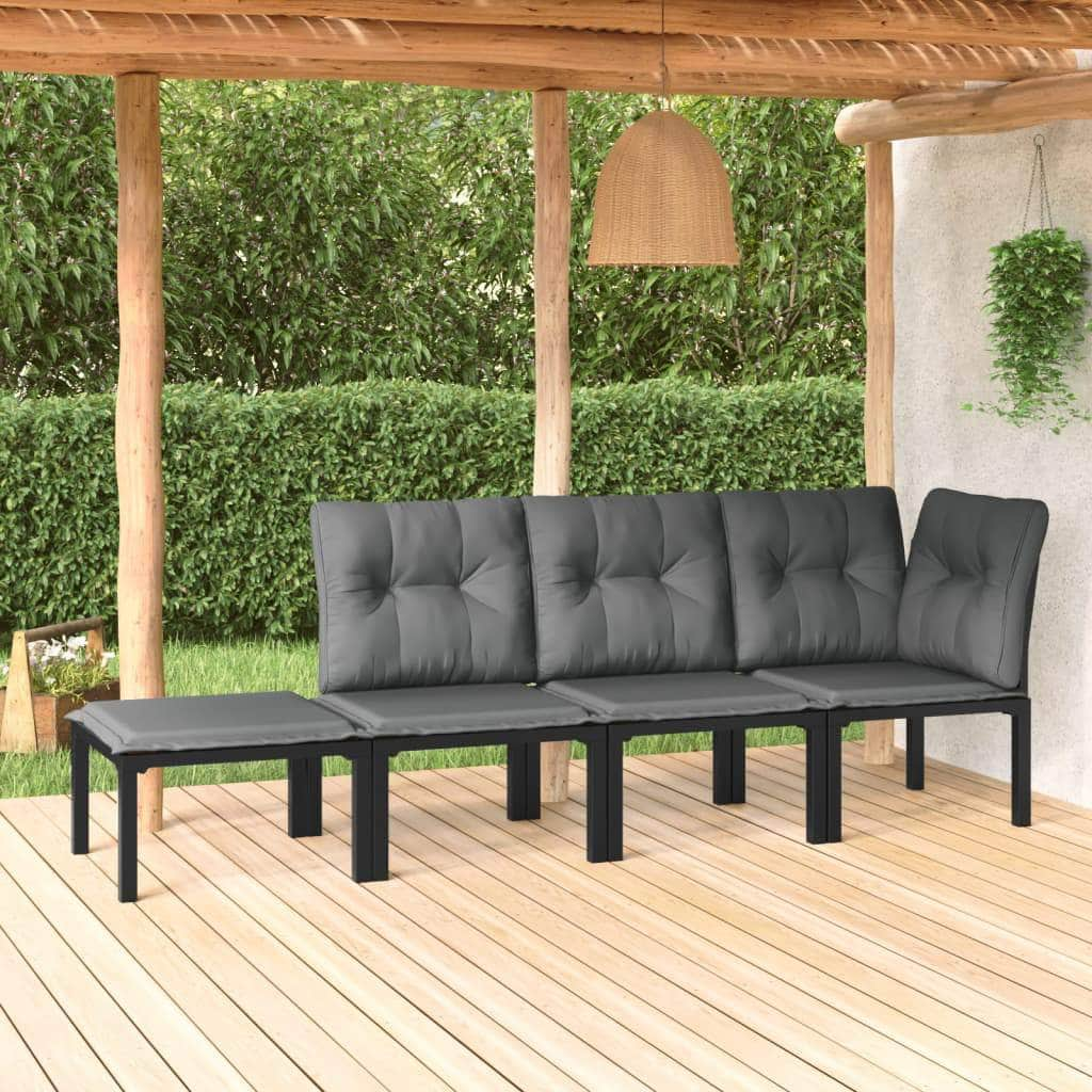 Elegant 4-Piece Poly Rattan Garden Lounge Set in Black & Grey