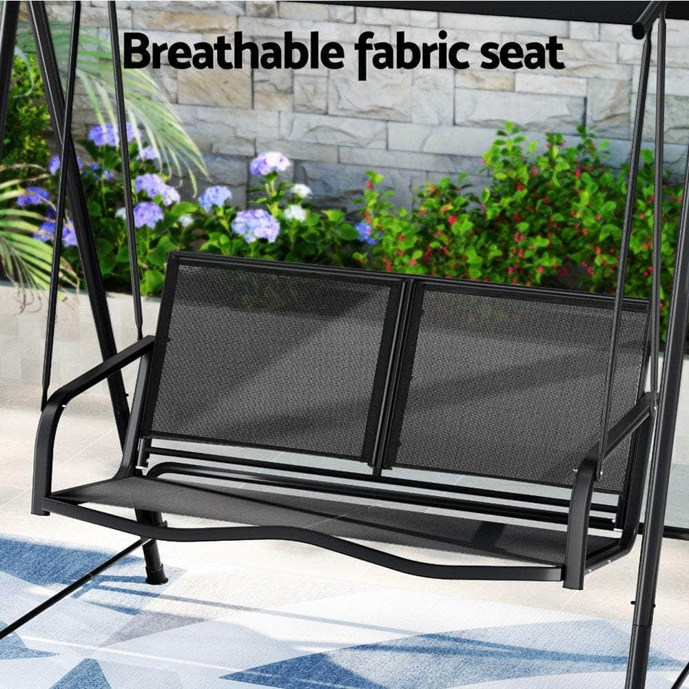 Elegant Canopy Swing Chair: 2-Seater Patio Bliss in Black