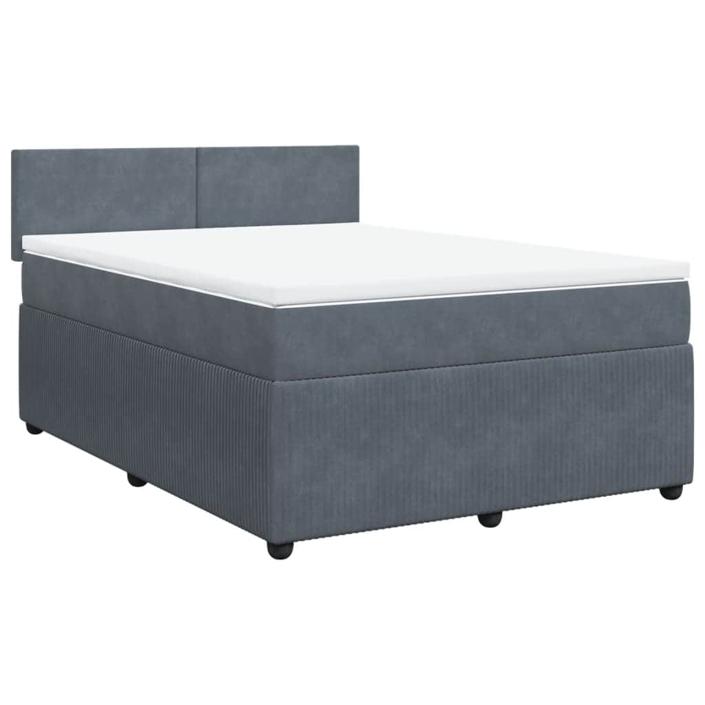 Elegant Dark Grey Double Velvet Box Spring Bed with Mattress