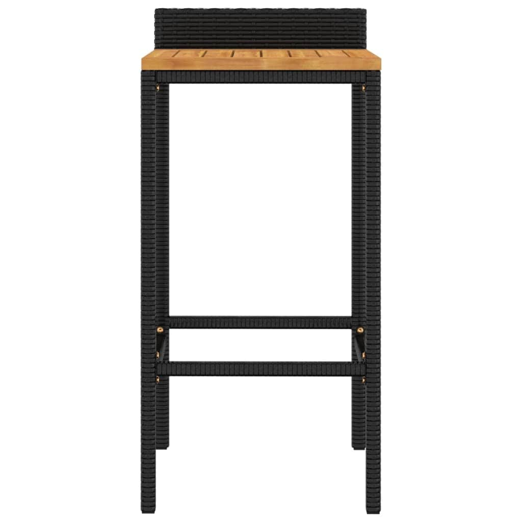 Elegant Duo: Poly Rattan & Acacia Wood Bar Stools (Set of 4)Black/Grey