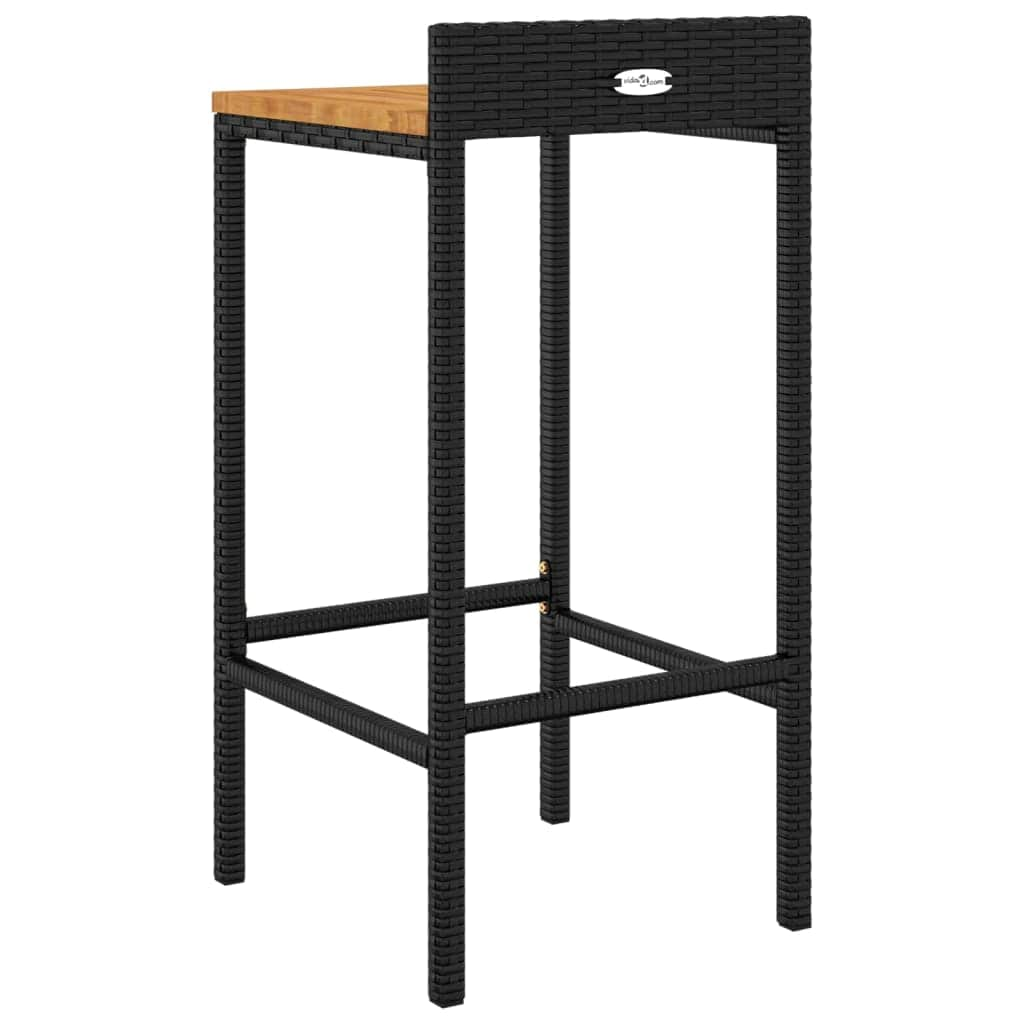 Elegant Duo: Poly Rattan & Acacia Wood Bar Stools (Set of 4)Black/Grey