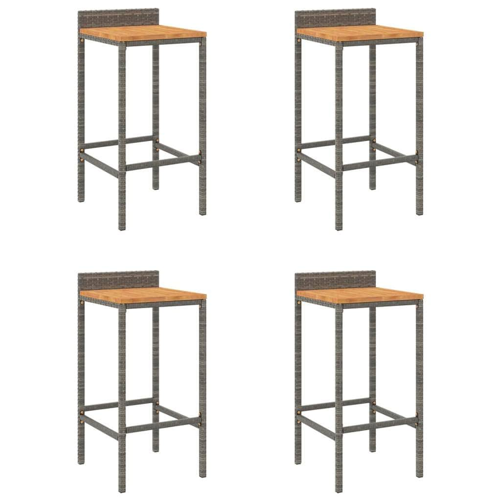 Elegant Duo: Poly Rattan & Acacia Wood Bar Stools (Set of 4)Black/Grey