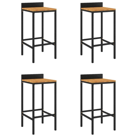 Elegant Duo: Poly Rattan & Acacia Wood Bar Stools (Set of 4)Black/Grey