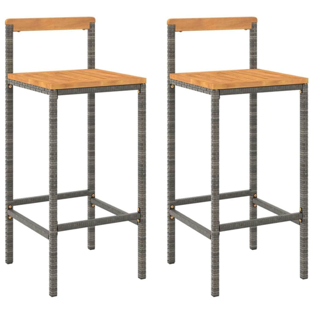 Elegant Duo: Poly Rattan and Solid Wood Acacia Bar Stools (Set of 2)Black\Grey