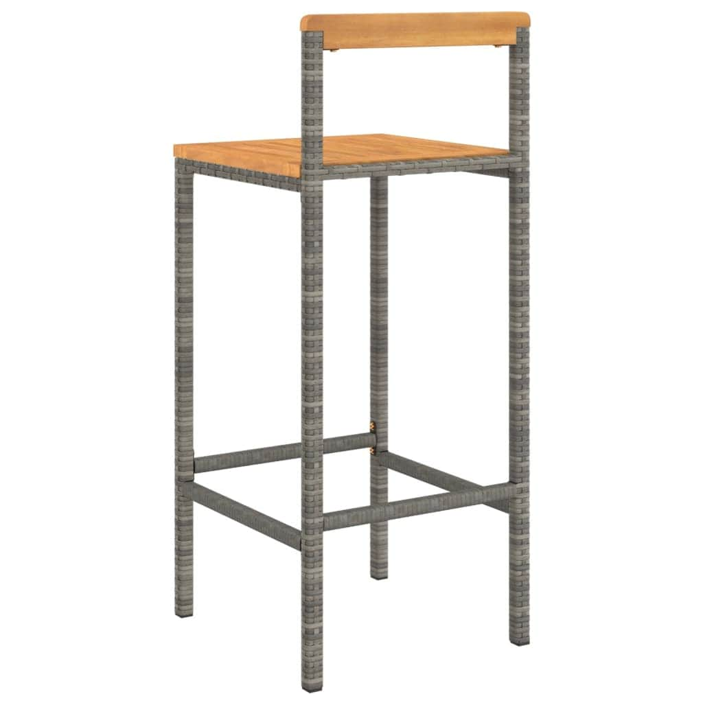 Elegant Duo: Poly Rattan and Solid Wood Acacia Bar Stools (Set of 2)Black\Grey