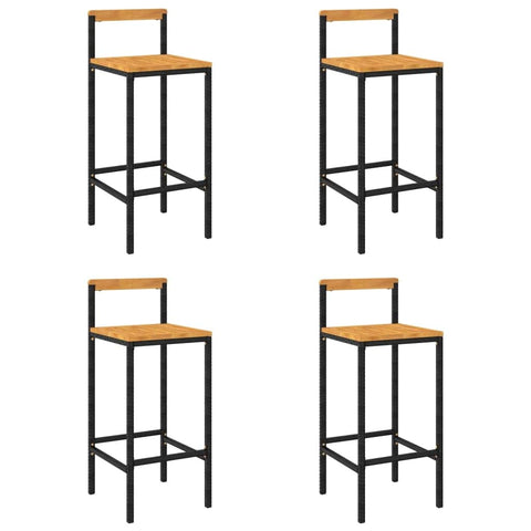 Elegant Duo: Poly Rattan and Solid Wood Acacia Bar Stools (Set of 4)Black\Grey