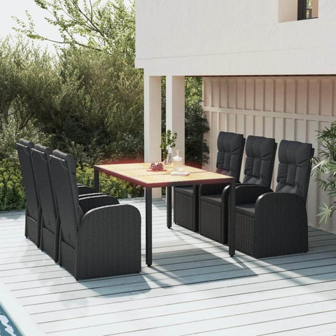 Elegant Oasis: 7-Piece Black Rattan Garden Dining Set