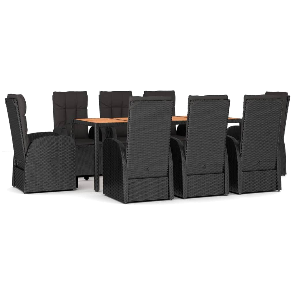 Elegant Oasis: 9-Piece Black Rattan Garden Dining Set