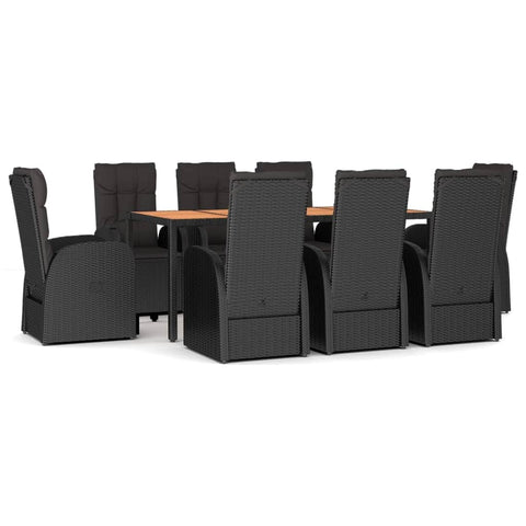 Elegant Oasis: 9-Piece Black Rattan Garden Dining Set