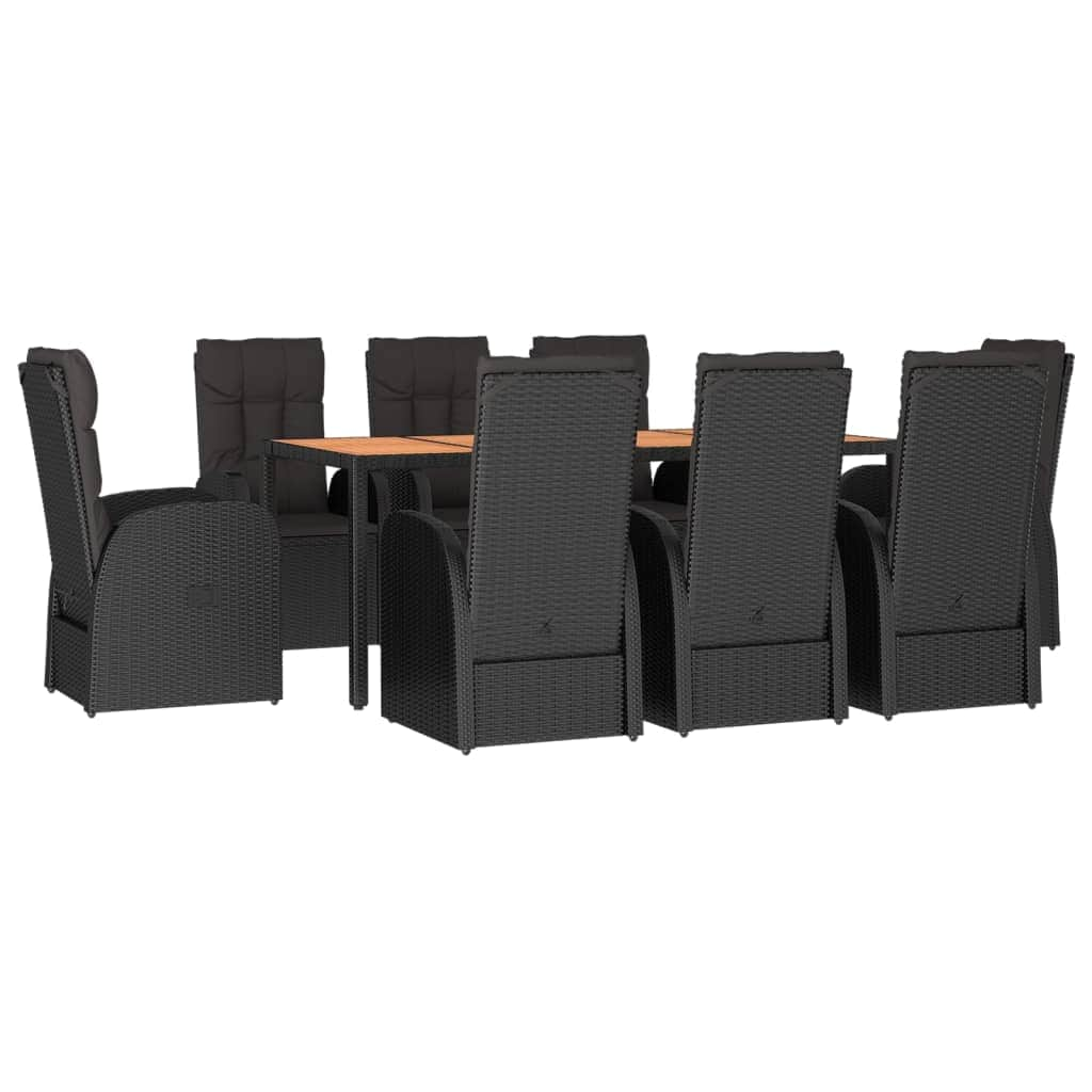 Elegant Oasis: 9-Piece Black Rattan Garden Dining Set