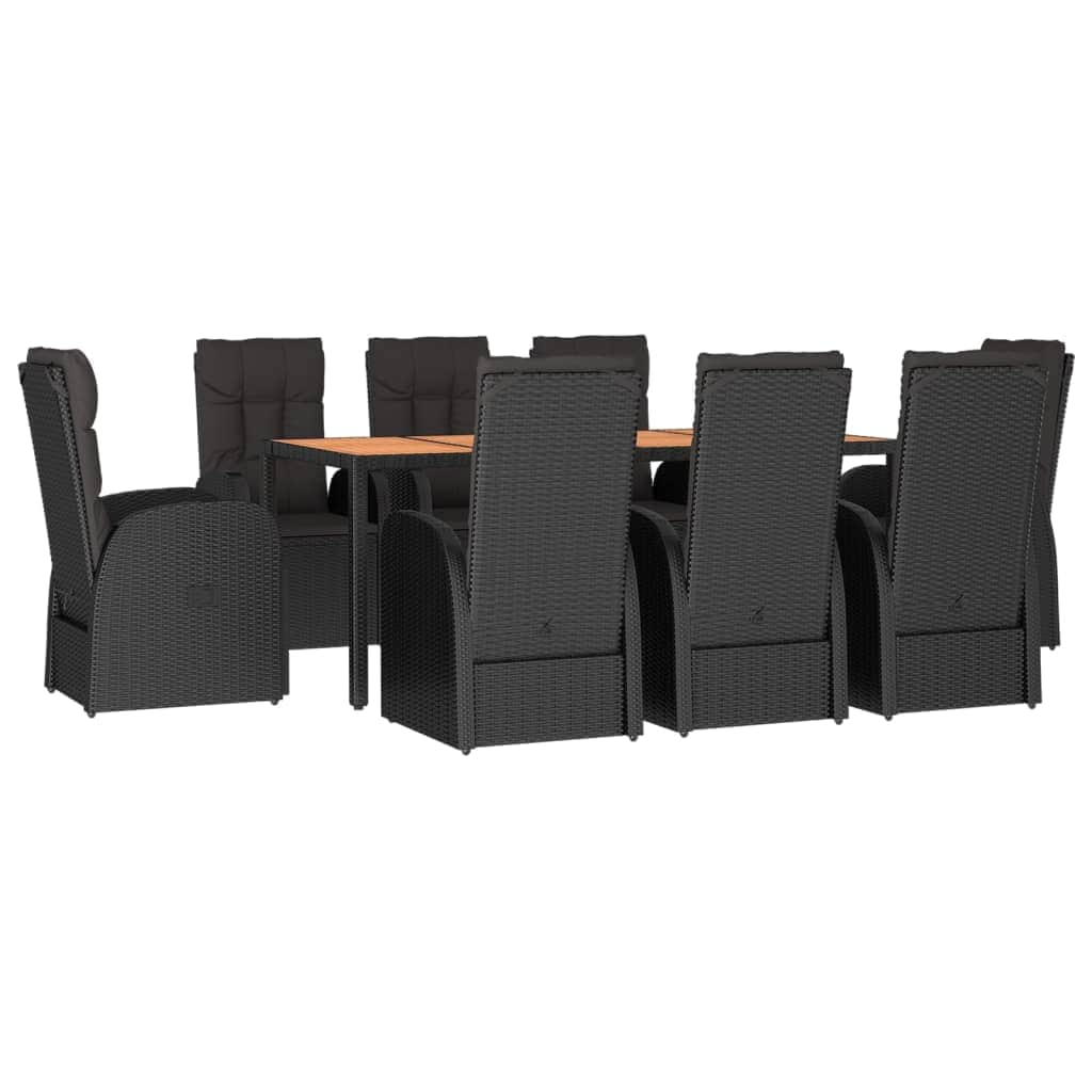 Elegant Oasis: 9-Piece Black Rattan Garden Dining Set