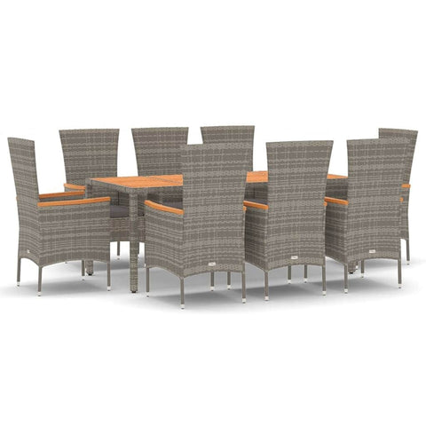 Elegant Oasis: 9-Piece Grey Poly Rattan Garden Dining Set