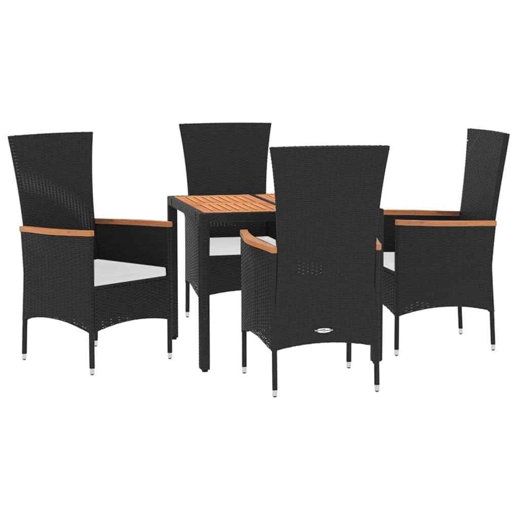 Elegant Outdoor Dining: 3/5-Piece Cushioned Black Poly Rattan Set