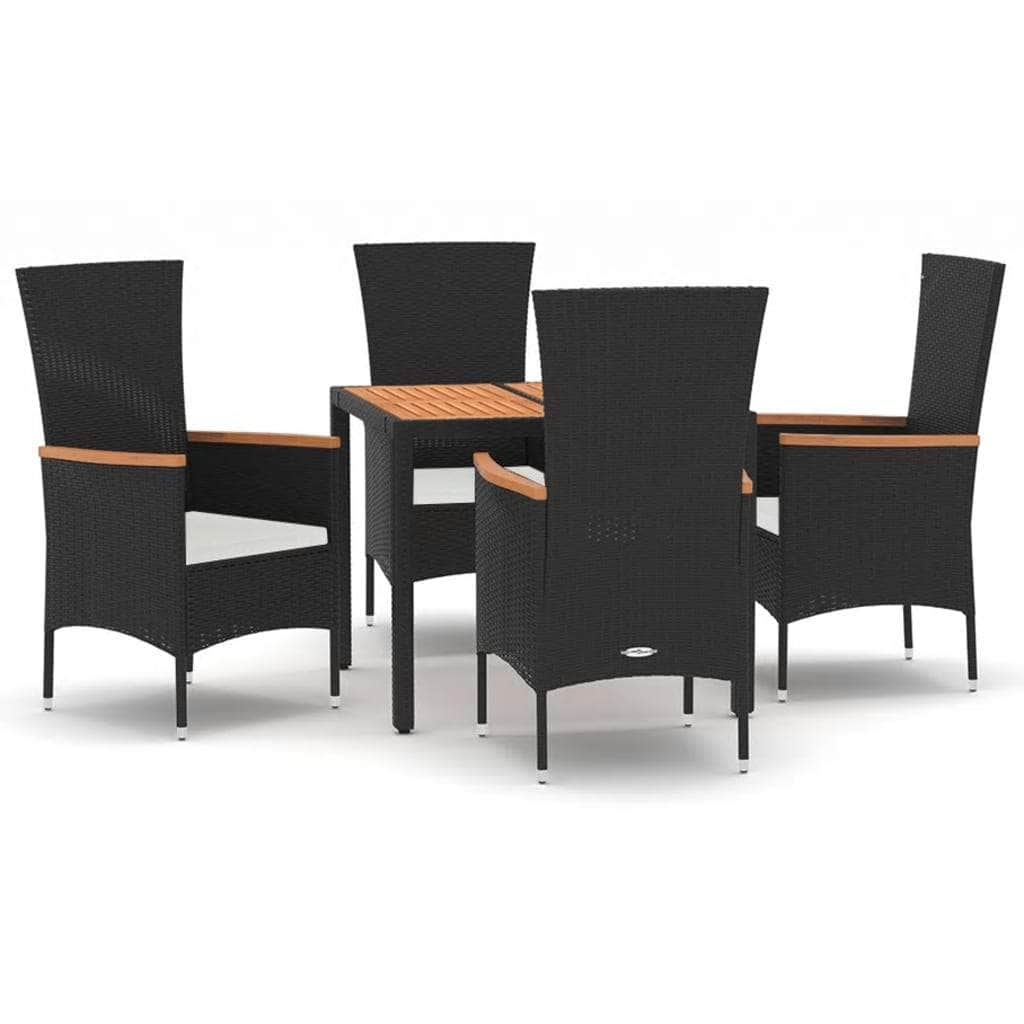 Elegant Outdoor Dining: 3/5-Piece Cushioned Black Poly Rattan Set