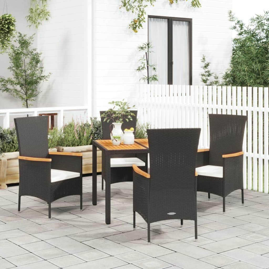 Elegant Outdoor Dining: 3/5-Piece Cushioned Black Poly Rattan Set