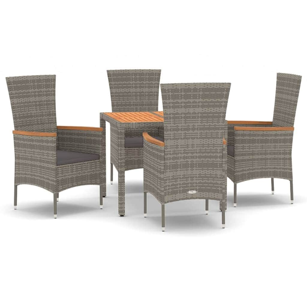 Elegant Outdoor Dining: 3/5-Piece Cushioned Grey Poly Rattan Set