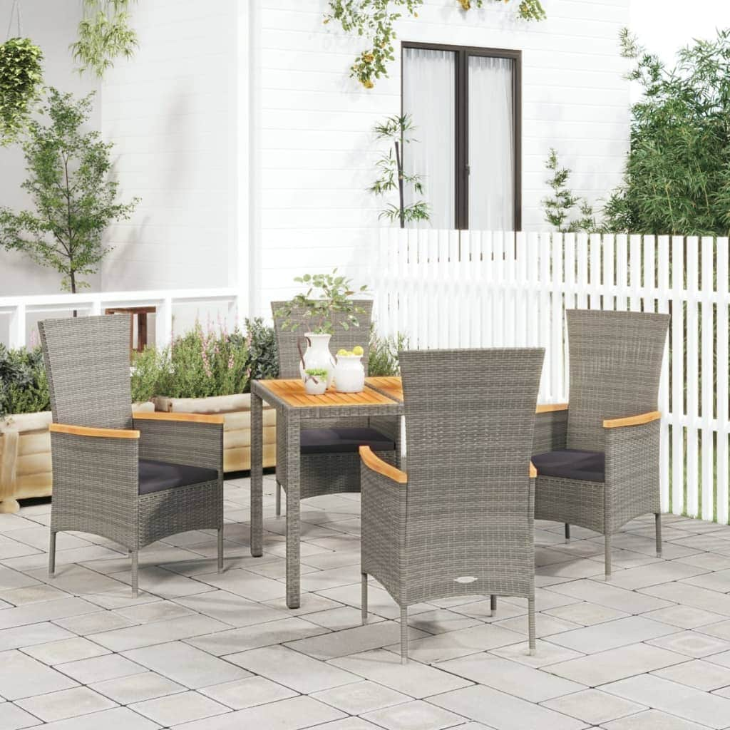 Elegant Outdoor Dining: 3/5-Piece Cushioned Grey Poly Rattan Set