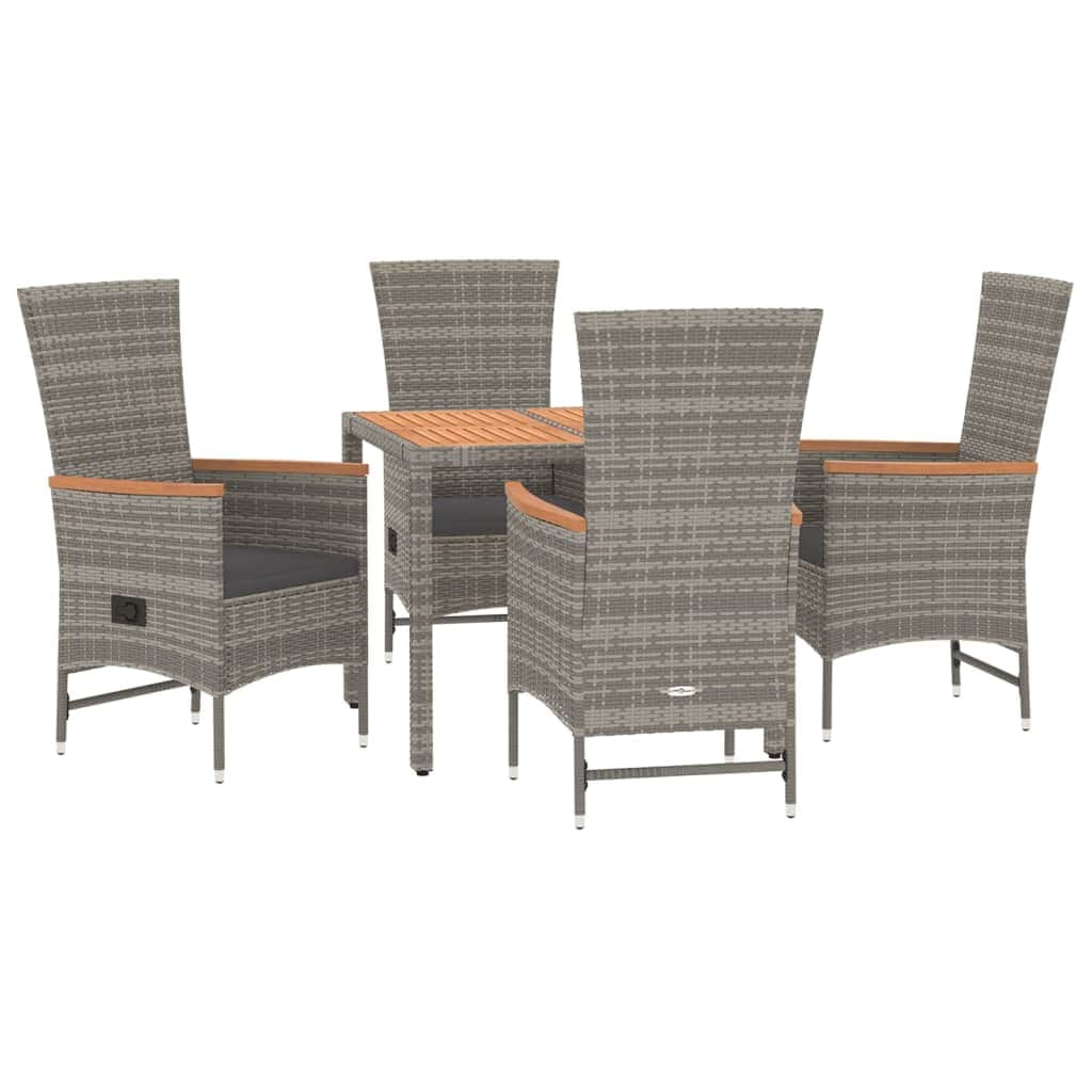 Elegant Outdoor Dining: 5-Piece Grey Poly Rattan Garden Set with Cushions