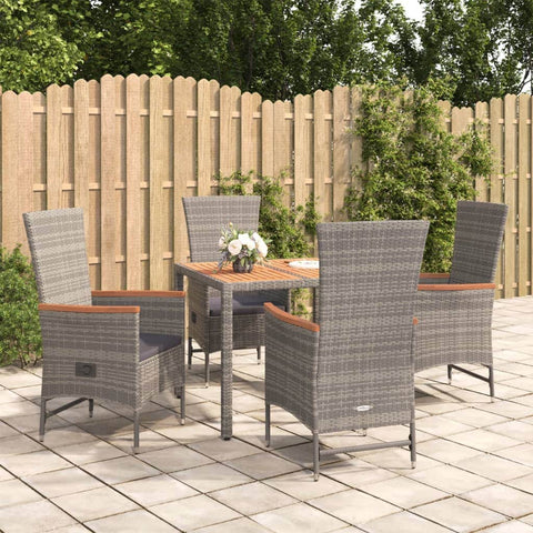 Elegant Outdoor Dining: 5-Piece Grey Poly Rattan Garden Set with Cushions