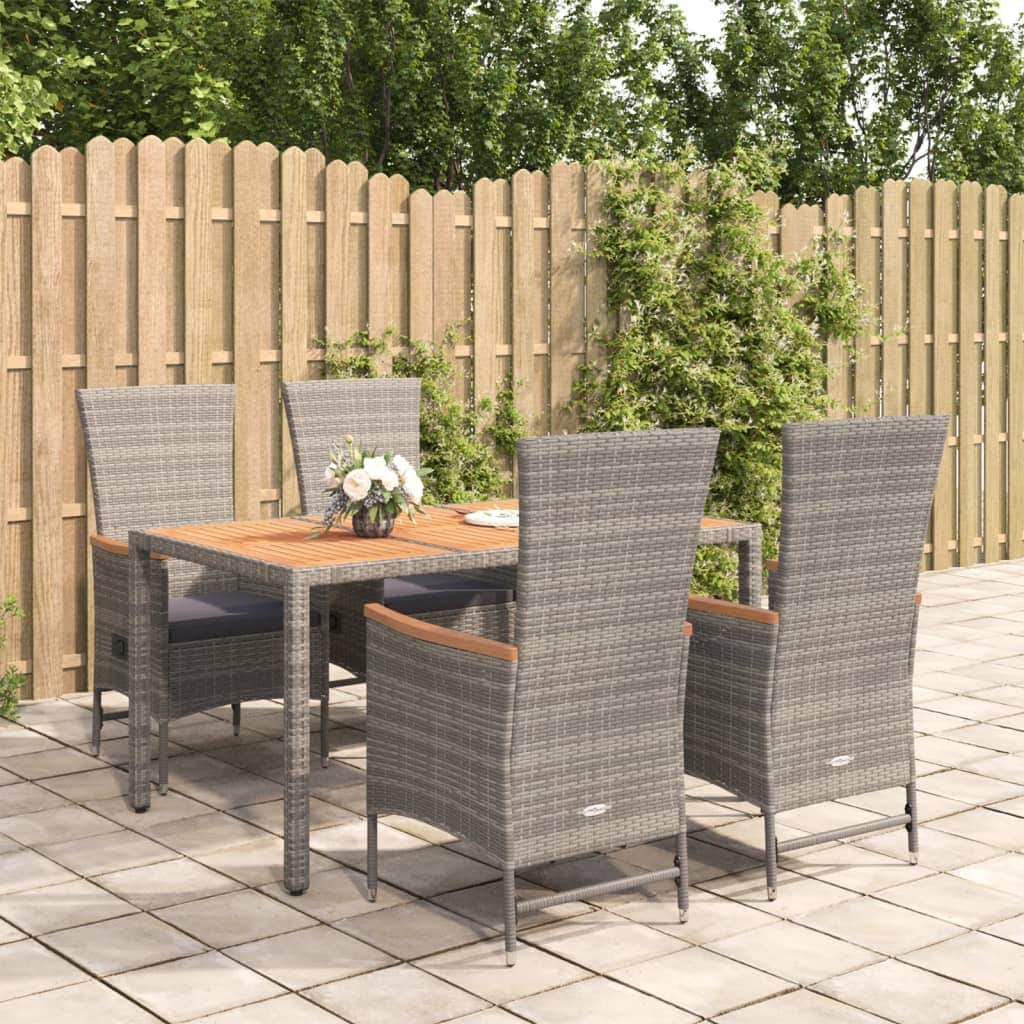 Elegant Outdoor Dining: 5-Piece Grey Poly Rattan Garden Set with Cushions